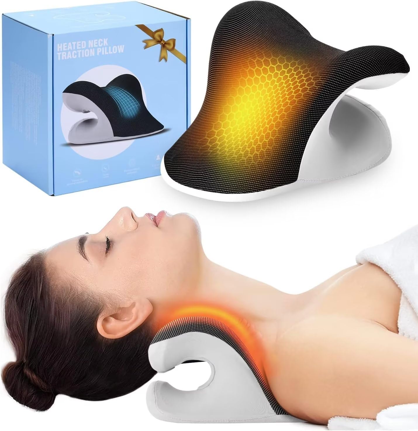 Neck Pillow Memory Foam - غطاء وسادة علاجية مدفئة لتمديد الرقبة،