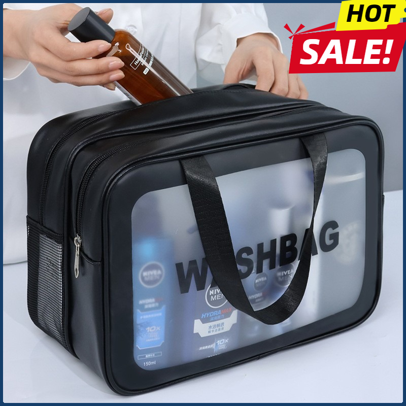 Toiletry Bag Tsa - حقيبة مكياج PU شفافة مزدوجة للفصل