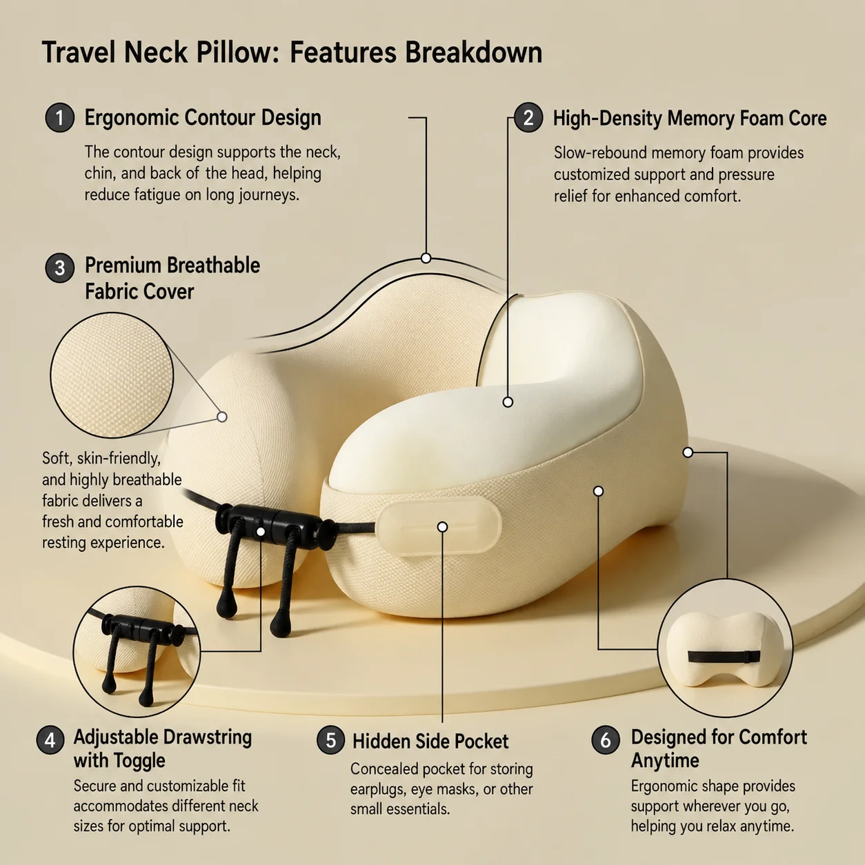وسادة سفر على شكل حرف U مريحة  - مراجعة Neck Pillow Memory Foam وسعره